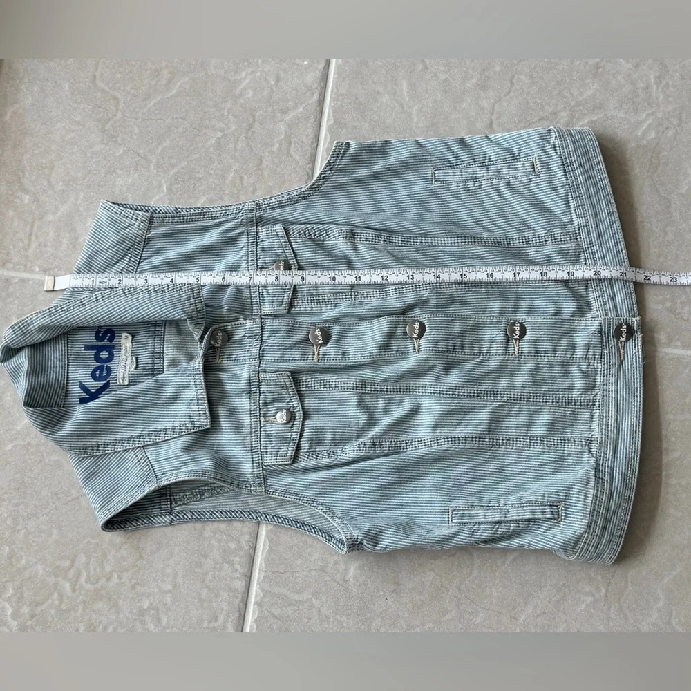 **NEW** - KEDS Light Blue Striped Denim Vest (Medium) - Picture 6 of 7